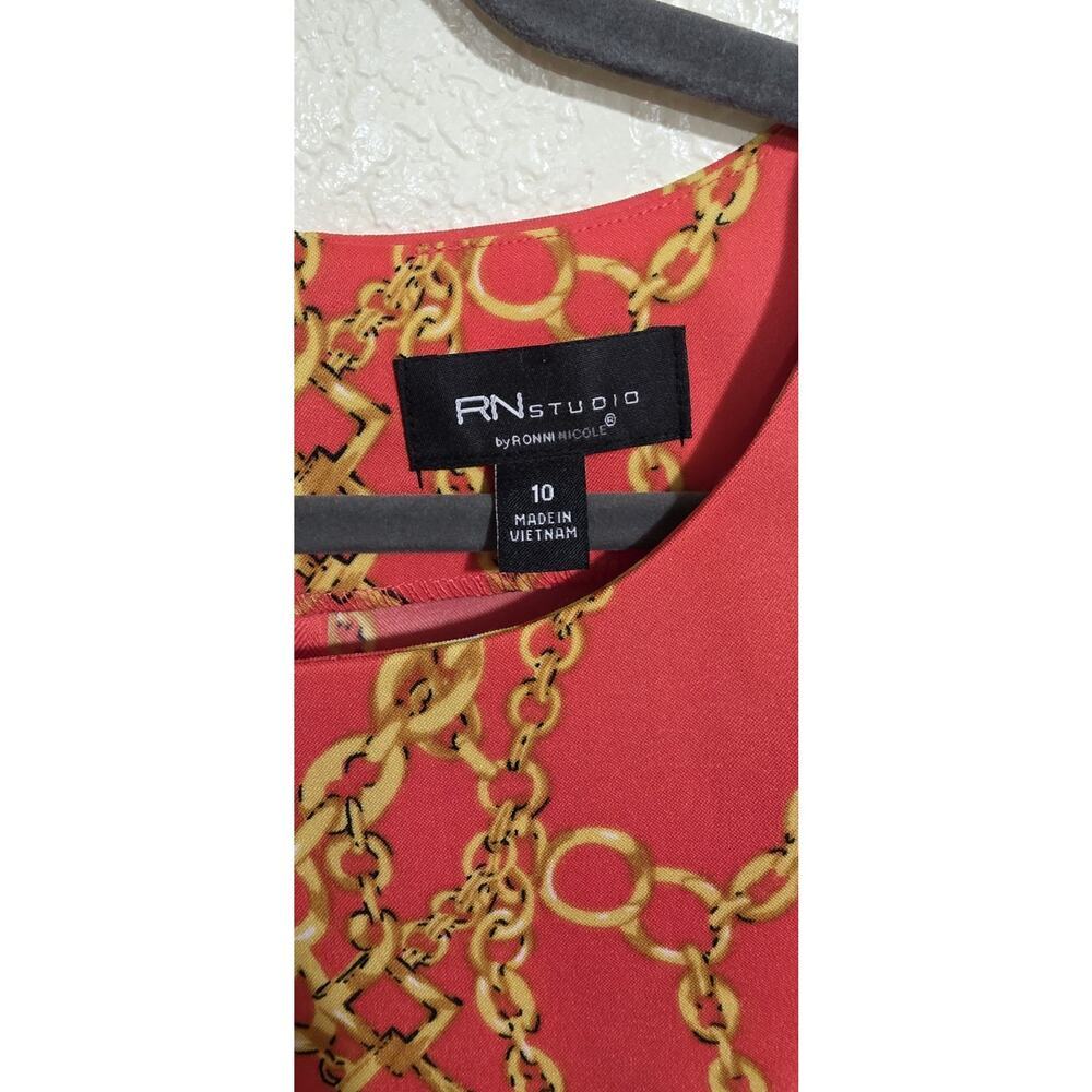 RN Studio Ronni Nicole Sleeveless Fitted Orange Chain Design Women's Dress Sz 10 - Picture 4 of 11
